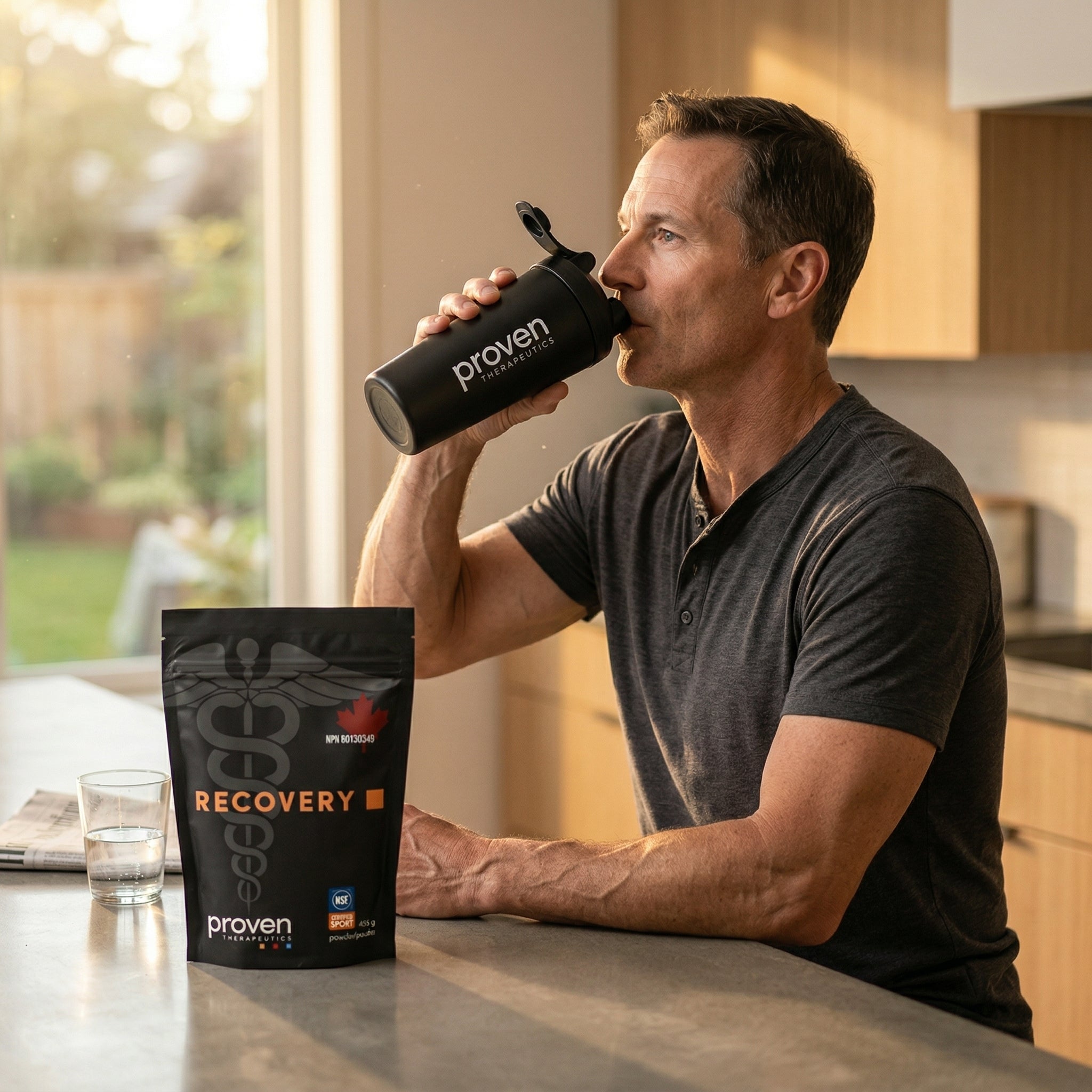 Man drinking Proven Recovery before surgery